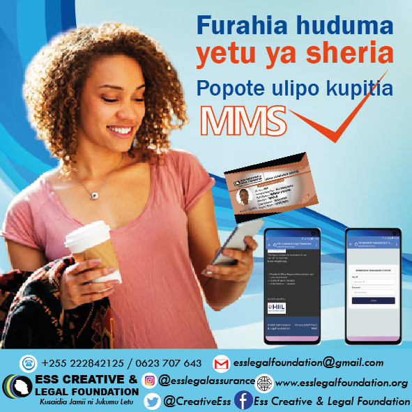 CreativeEss's tweet photo. Karibu mwanachama wetu wa UHAKIKA WA HUDUMA YA SHERIA ujipatie huduma kupitia mfumo wetu wa MMS (Membership Management  System) muda wowote na mahali popote. 
#uhakikawahudumayasherianaMMS https://t.co/h7WYKxBLPL