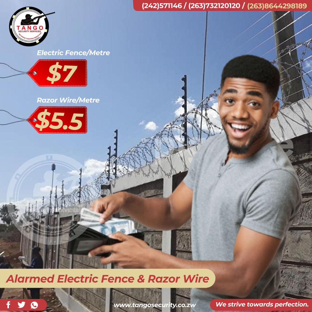 TangoSSZim's tweet photo. 💵Razor Wire $5.5/Per Metre 
💵Electric Fence $7.00/Per Metre 
💵Combined Electric Fence and Razor Wire $12.00/Per Metre T&amp;C's apply. https://t.co/GPAQfoMX8W