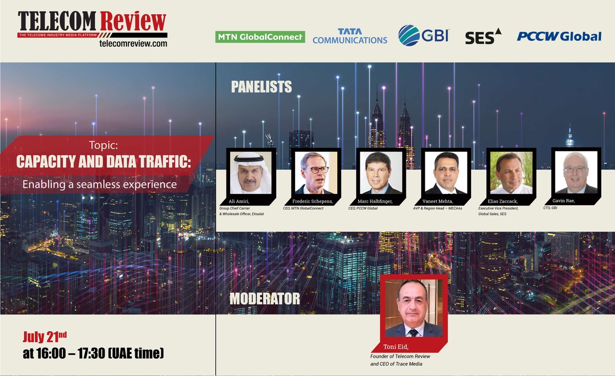 TelecomReviewME's tweet photo. Join Telecom Review’s upcoming virtual panel. 

For more information: https://t.co/P9awuGzOgs 

#MTN_Global_Connect, #Tata_Communications, #GBI, #SES, #PCCW_Global, #Etisalat https://t.co/IrAi3FCLDm