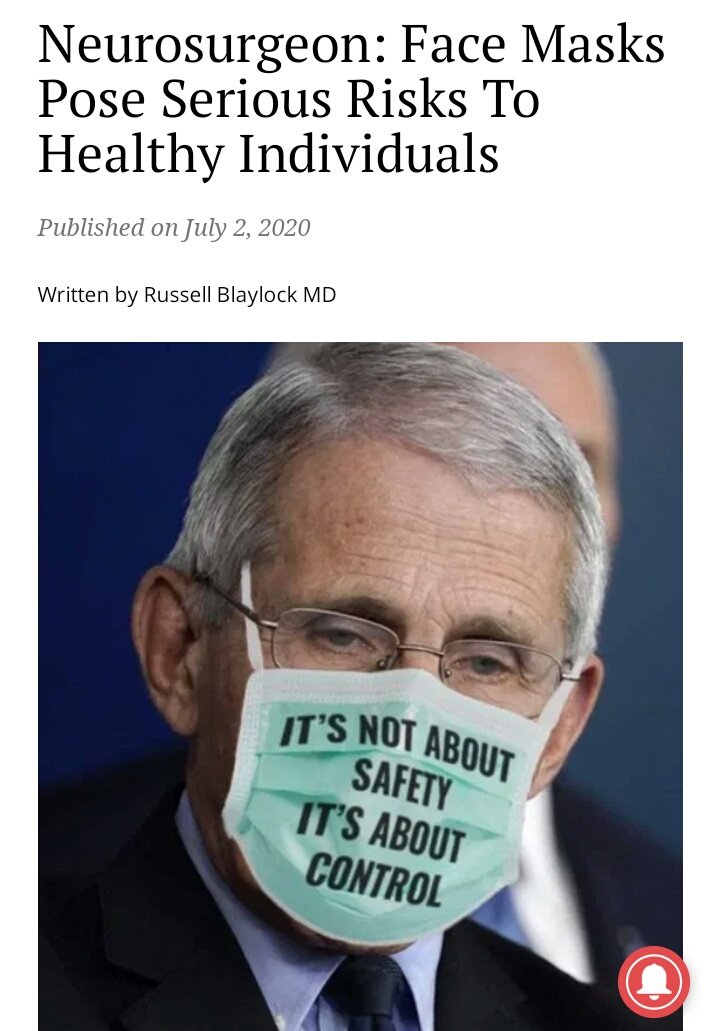 7/ This article on  #masks by a neurosurgeon Dr Blaylock sums up the articles I have posted on this Thread. Masks cannot protect you from infection. BUT they can make you very sick by lowering your oxygen & raising your carbon dioxide levels. Do READ.  https://principia-scientific.org/neurosurgeon-face-masks-pose-serious-risks-to-healthy-individuals/