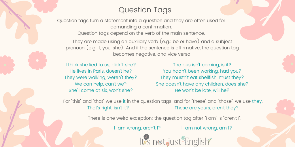 ItsnotjustEngl1's tweet photo. Hi Mates!!
Do you know how to use the question tags? here is a brief summary.
*
*
#estudiar #englishmadrid #iloveenglish #moreenglish #englishlanguage #inglesgratis #rivasvaciamadrid #learningenglish #itsnotjustenglish #questiontags #englishmadrid #spain https://t.co/c5vv8vO4mM
