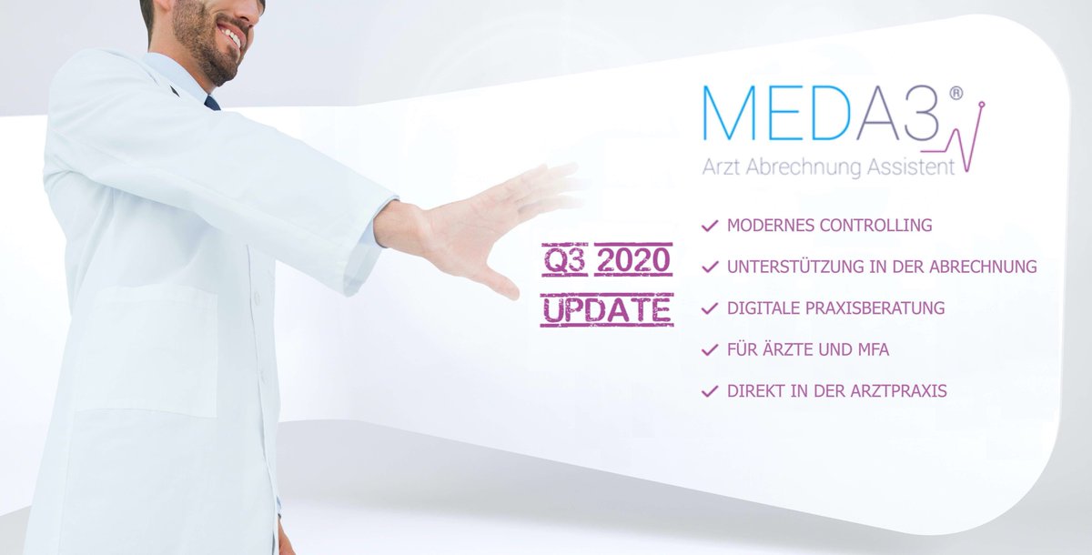 Das Q3 Update 2020 des Arzt Abrechnungs Asistenten MEDA3 wird ausgerollt. 🤩

Mit noch mehr Tipps und Möglichkeiten realisieren Arztpraxen ganz einfach eine moderne Praxisteuerung und höhere Wirtschaftlichkeit. ⛵️

#MEDA3 #Praxissteuerung #Abrechnungswesen #Praxismanagement #MFA