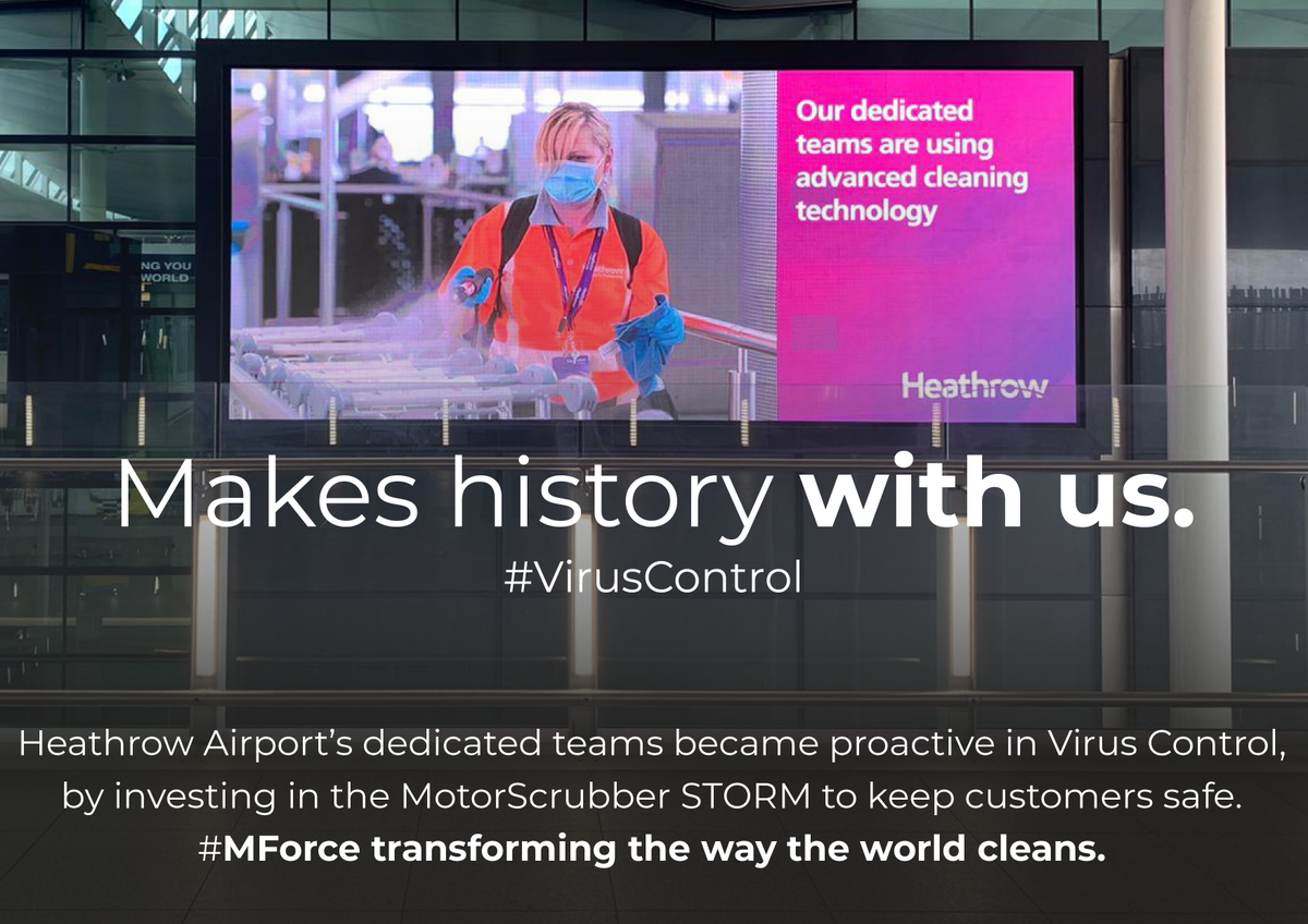 motorscrubber's tweet photo. @HeathrowAirport makes history with us. #Mforce transforming the way the world cleans.
#motorscrubber #storm #viruscontrol

Discover more about the STORM Ballistic Virus Killer: https://t.co/6VoWV2Mlo6 https://t.co/Mo5pb6y4YR