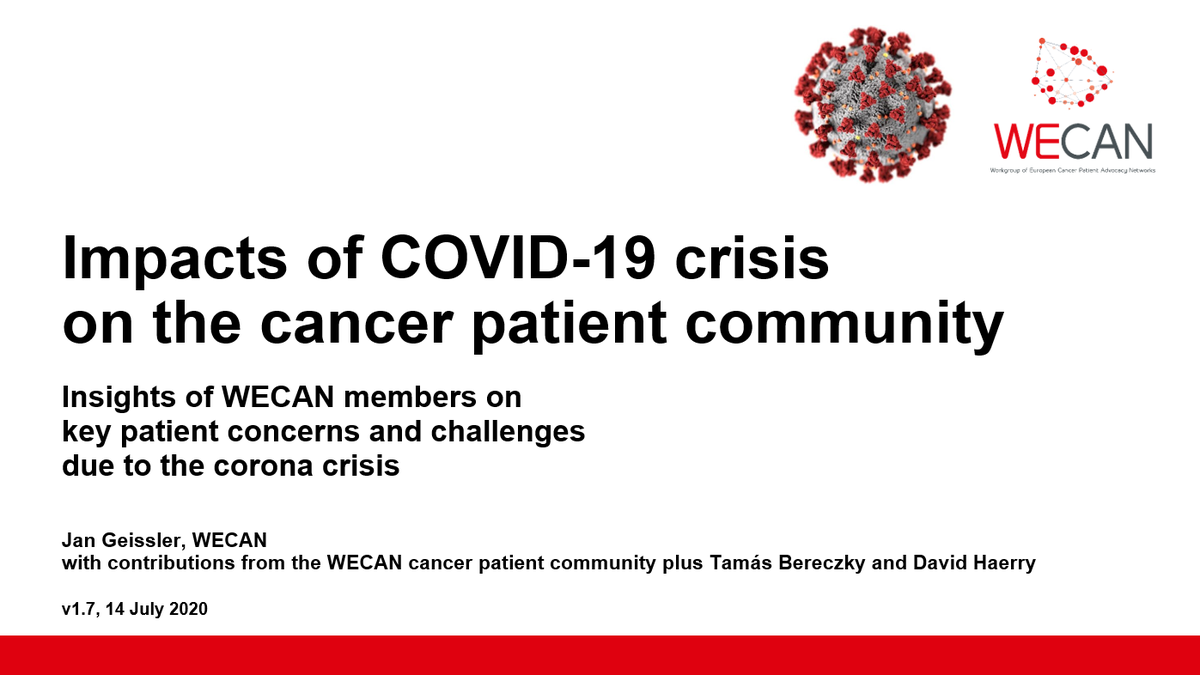 Which psychosocial, financial, patient management, research and institutional challenges does #COVID19 impose on cancer patients and their NGOs?  <a href="/WECANadvocate/">WECAN</a> members have mapped key #cancer patients’ concerns &amp; challenges in the #corona crisis. Results: wecanadvocate.eu/covid-19/