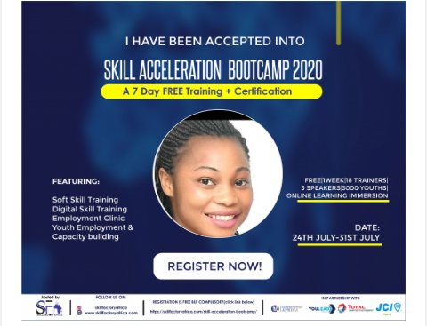 Adeoyefavour4's tweet photo. Register now... @skillfactoryafrica
#skillaccelerationbootcamp
#SAB2020
#SABi https://t.co/BZJ8Z4CLsk