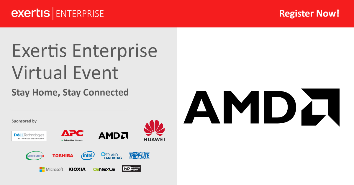 Our fantastic line up of launch-day speakers continues with headliner <a href="/AMD/">AMD</a> coming up in 5 minutes! Login now and head over to the AMD stand to attend their exclusive webinar: exertisenterprise.online-events.co.uk #StayHomeStayConnected