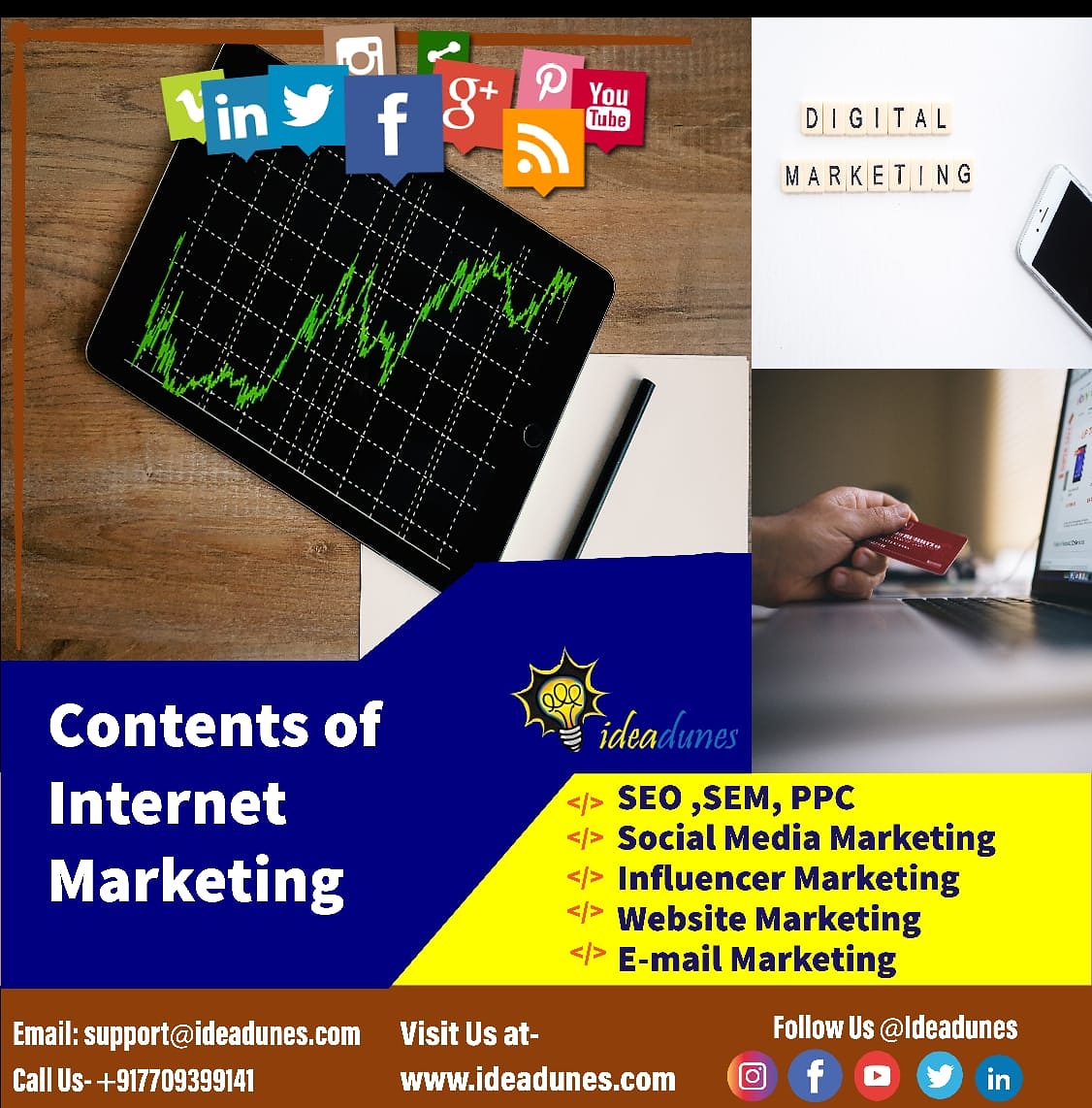 IdeaDunes's tweet photo. Get your #business online with the perfectly designed set of tools from Ideadunes. Get the full understanding of #internetmarketing with our services which include #SEO, #SMM, SEM, Email marketing and much more. Skyrocket profits and develop your business with #Ideadunes. https://t.co/4WXCTZXhLY