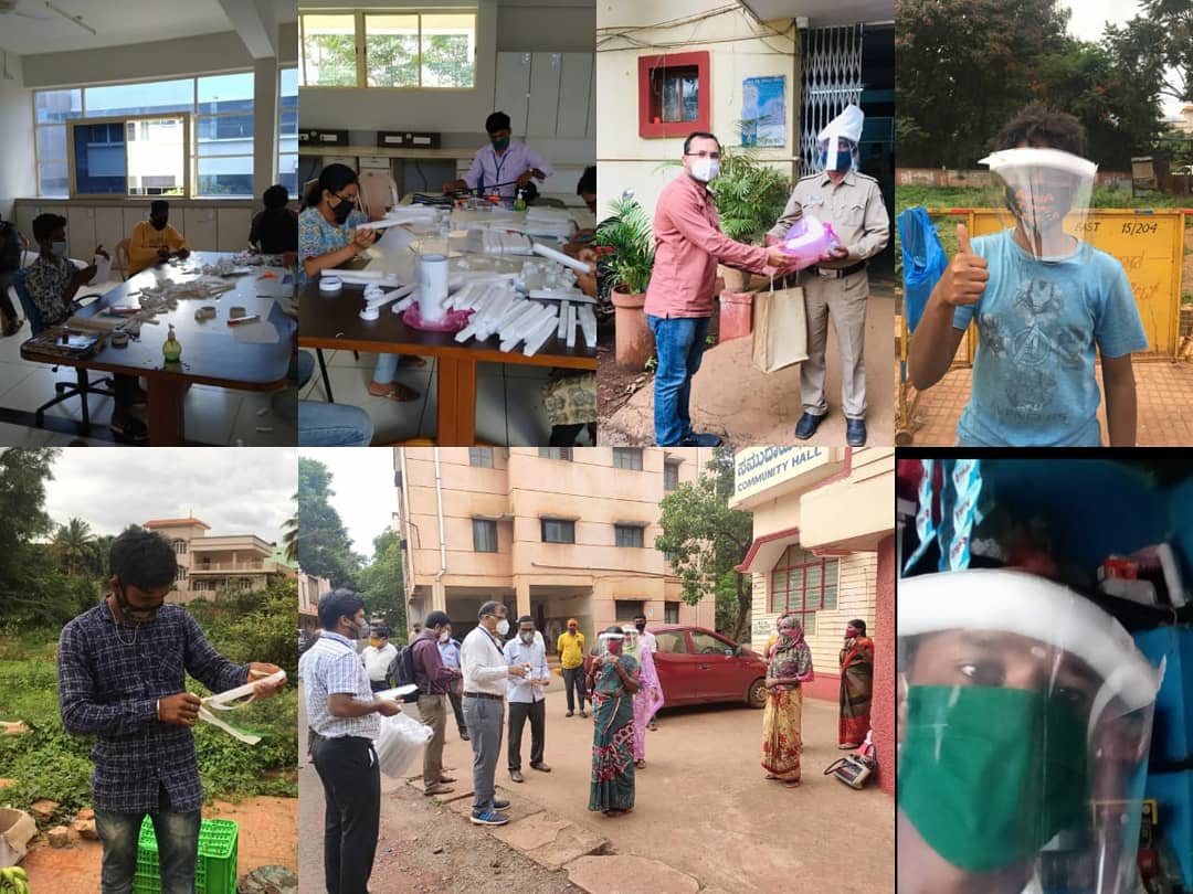klesociety1916's tweet photo. Red Cross volunteers from KLE Institute of Technology, Hubballi, distributed Face Shields and masks to #CoronaWarriors including policemen, sanitation and healthcare workers.
#klesociety #kleit #IndiaFightsCoronavirus #CoronaWarriorsIndia https://t.co/gV6X1gwpJn