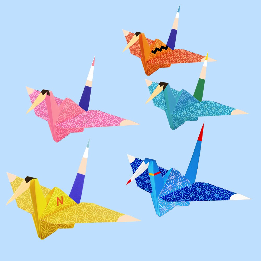 no humans origami simple background pink background pokemon (creature) paper crane asa no ha (pattern)  illustration images