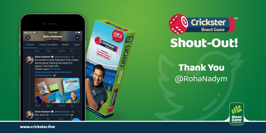crickstergame's tweet photo. @RohaNadym, Sports Journalist of Pakistan. Team Crickster thanks you for the support. 🏏

#cricket #crickster #boardgames #lockdown #rohanadeem https://t.co/UaIcngXW0P