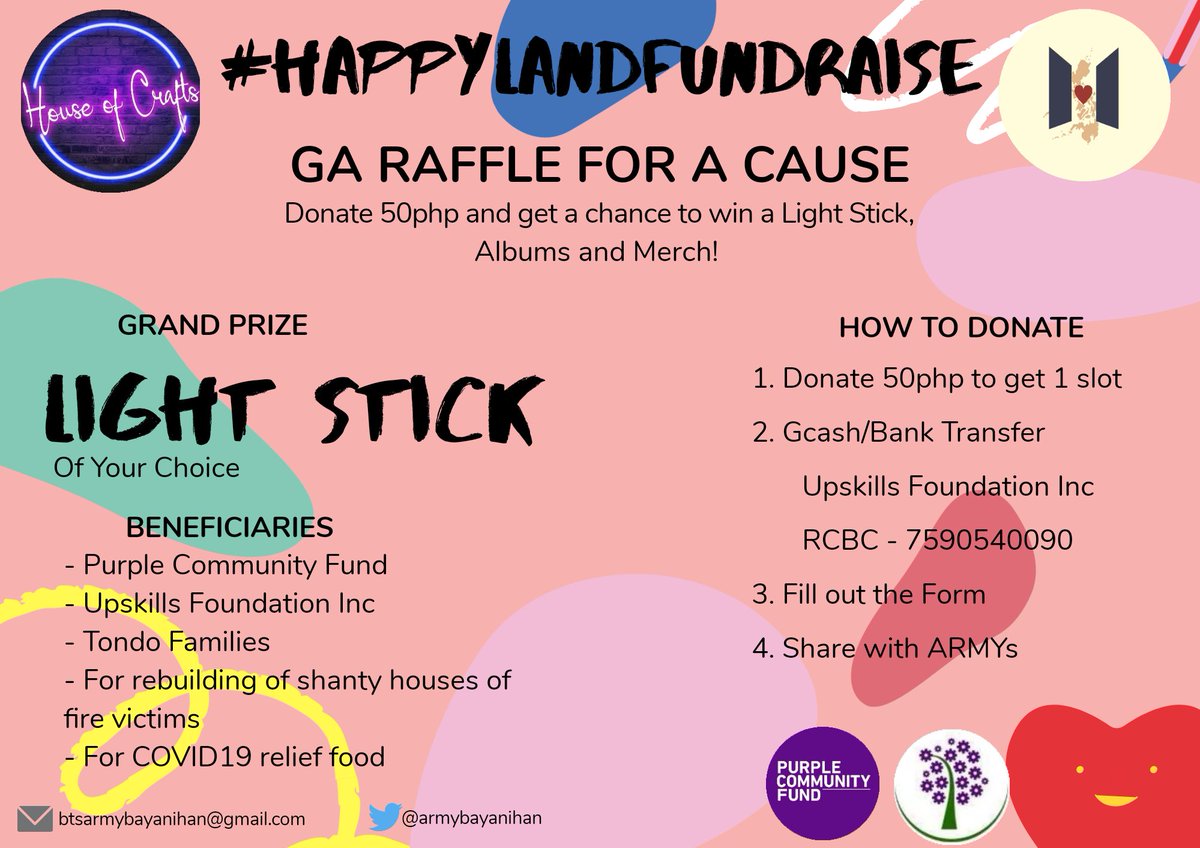 ARMYBayanihan's tweet photo. #HAPPYLANDFUNDRAISE
GA RAFFLE FOR A CAUSE
Slot: 50php/slot
Prizes: Light Stick & Albums
100% of the donation goes directly to @PCF_UK
Form: https://t.co/tmFXSjJqWD
Track your slots here:
https://t.co/bSpCHG13FT
More info here: ⬇️
https://t.co/sdck4SQ2hc https://t.co/1uFNJxHNZX