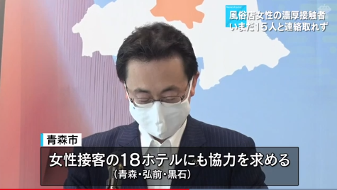 しーずー On Twitter Nnn青森 風俗店女性の濃厚接触者 いまだ15人と連絡取れず いまだに15人と連絡が取れていません 市は女性が接客した青森市と弘前市それに黒石市のホテル18か所にも協力を求めながら15人の確認を進めています