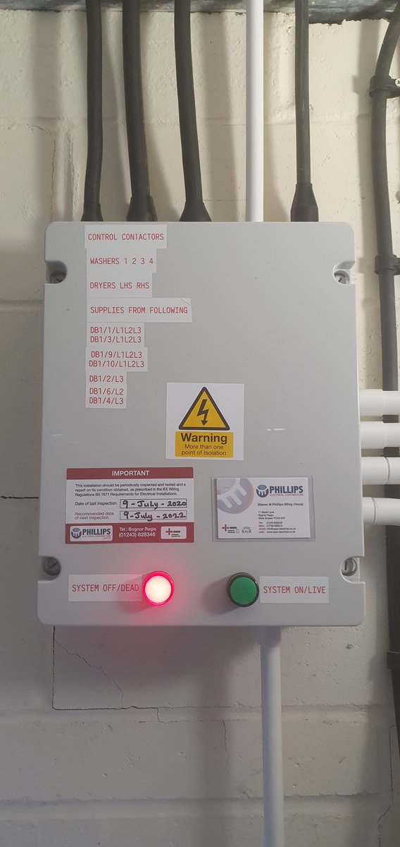 SPEC_Electrical's tweet image. Finished some machine control in a local Laundry this week. No all machines can be crash stopped via 2 stop buttons. Also makes life easier when switching off at the end of the day