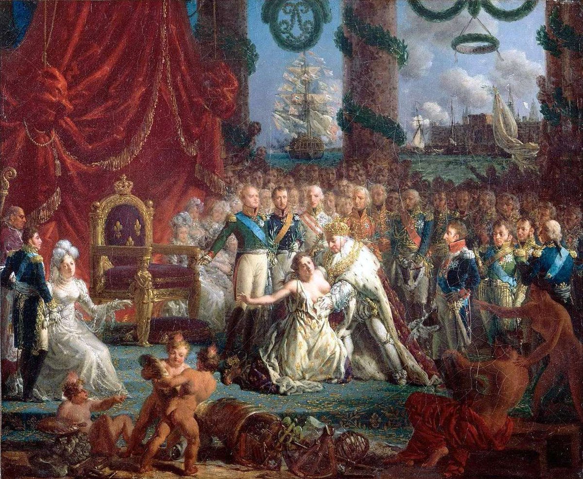 13/ Mais le roi, Louis XVIII, retrouve son trône en 1814. Les ennemis du "roi très chrétien" ont donc en partie échoué. Ils comprennent pourquoi : si la "République" ne s'est pas durablement s'implantée, c'est parce que les Français sont massivement restés catholiques.