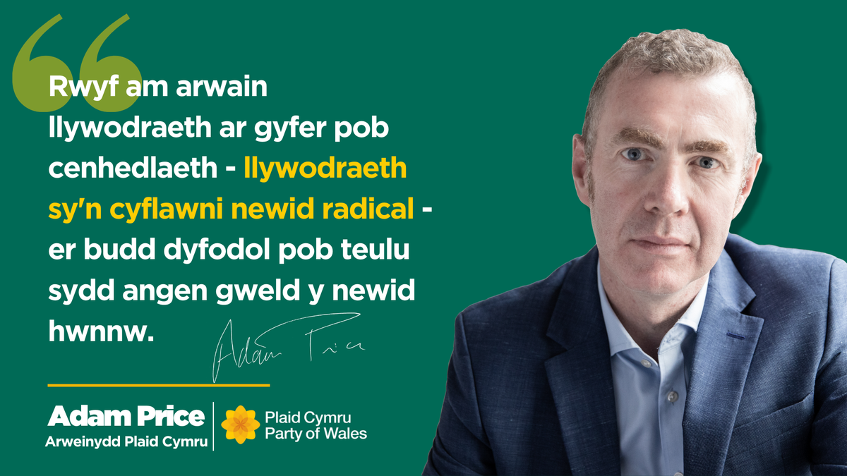 Mae arweinydd Plaid Cymru Adam Price wedi amlinellu tair ffordd sut bydd Llywodraeth Plaid Cymru yn newid Cymru er gwell. Mae Cymru yn ysu am newid radical. Nid er mwyn newid ond er mwyn y miloedd o deuluoedd y mae eu dyfodol yn dibynnu arno. 

#Newid2021