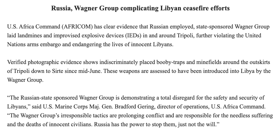DefTechPat's tweet photo. .@USAfricaCommand reports that  Russian mercenaries are illegally placing landmines around Tripoli in Libya, as part of Russia's effort to support the military campaign of strongman Khalifa Belqasim Haftar https://t.co/CptfppdK2d
