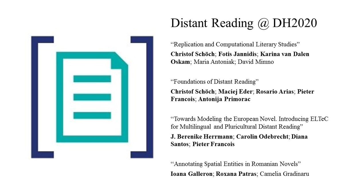 DistantReading's tweet image. With @DH2020_Ottawa moving to a virtual conference format, #DistantReading Action colleagues will be participating in a variety of activities next week. Some work will appear in the forthcoming DH2020 Book of Abstracts; others will present asynchronous conference materials (1/3).