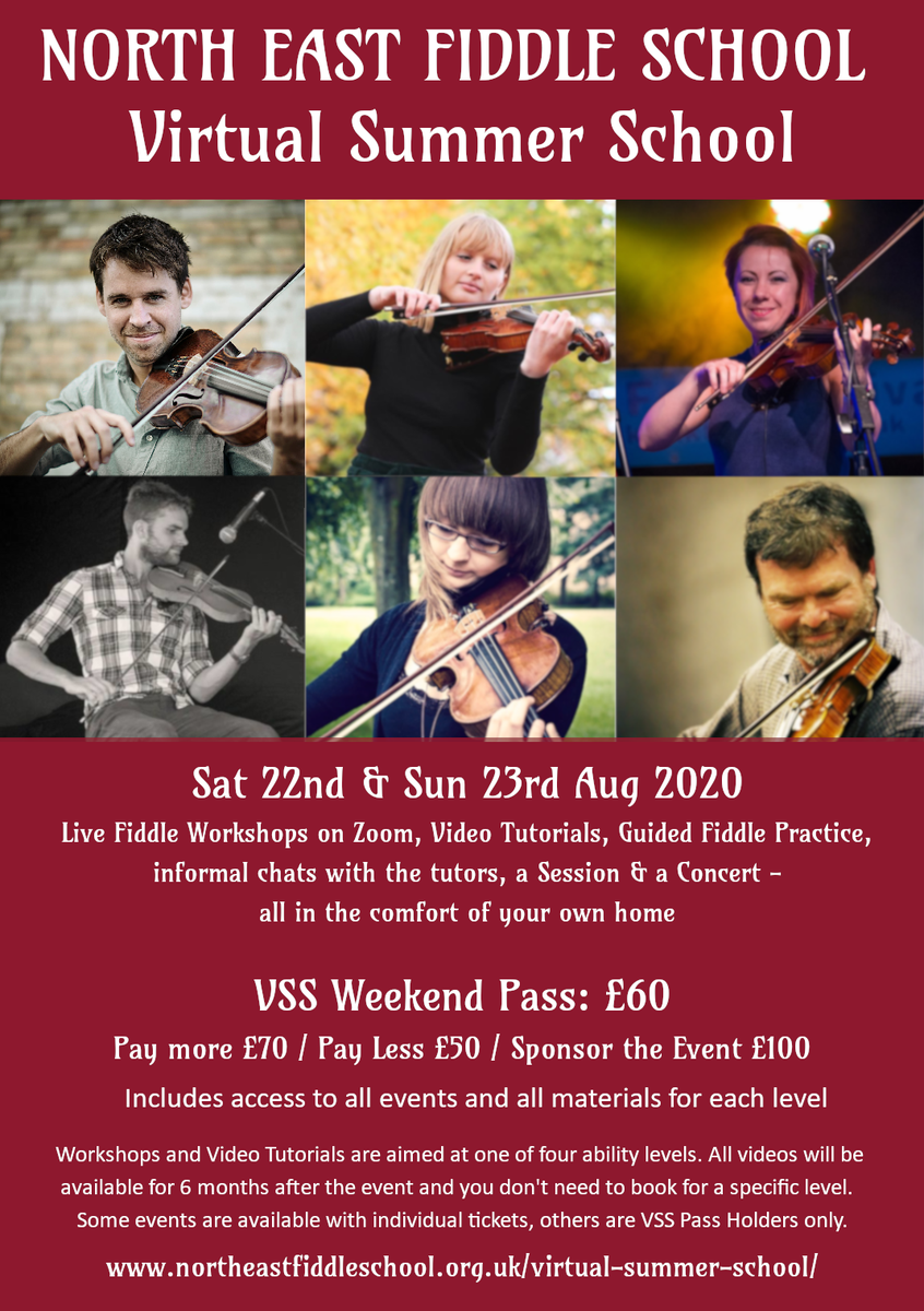 NEFS Virtual Summer School: Sat 22nd &amp; Sun 23rd Aug. Fantastic tutors with live fiddle workshops and recorded tutorials, informal chats, a session &amp; a concert. Bookings now open:
northeastfiddleschool.org.uk/virtual-summer…