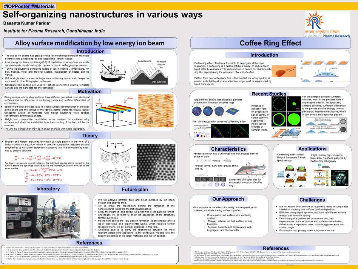 Dr. B. K. P. (@demodati) on Twitter photo <a href="/IOPPublishing/">IOP Publishing</a> #IOPPposter #materials 
Selforganized nanostructures can be created in different ways. One is ion beam irradiation and another method is evaporation of sessile drops. Ion beam can create nanostructuring of cm^2 area substrates. <a href="/IOPPublishing/">IOP Publishing</a> #IOPPposter #materials 
Selforganized nanostructures can be created in different ways. One is ion beam irradiation and another method is evaporation of sessile drops. Ion beam can create nanostructuring of cm^2 area substrates.