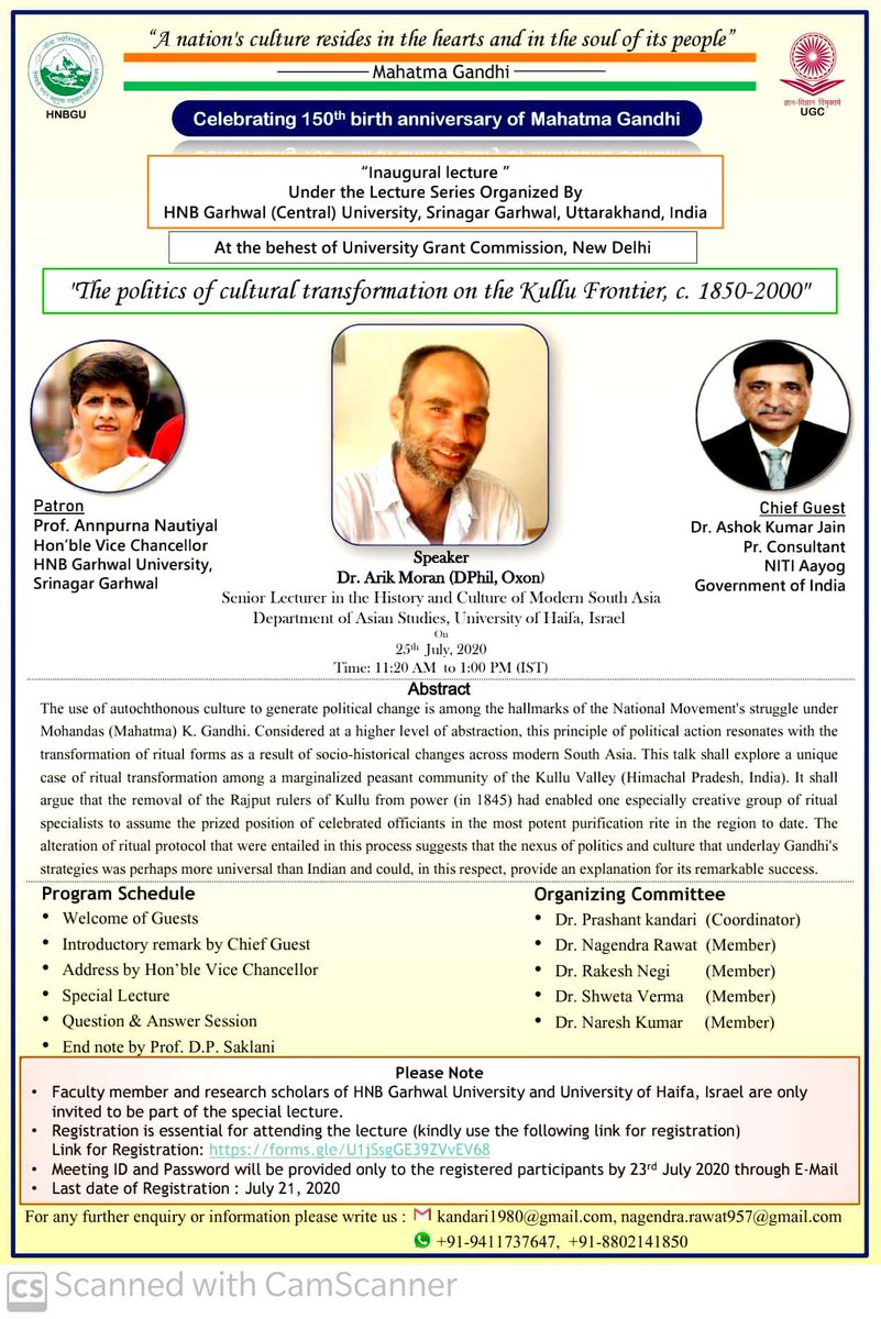 Celebrating 150th birth anniversary of Mahatma Gandhi, HNB Garhwal University at the behest of University Grant Commission, New Delhi is organising a lecture series on Gandhian principles and ideas, in collaboration with foreign universities .