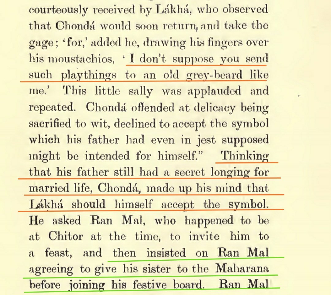 At that Time, Chunda was Not Present in Mewar.His Father, Lakha informed the Girl's Brother and Joked"Nobody would send a Marriage Proposal to an Old Man Like me"When chunda Heard this, he Thought that his Father still Had a Secret Desire to Marry, and Declined the Proposal.