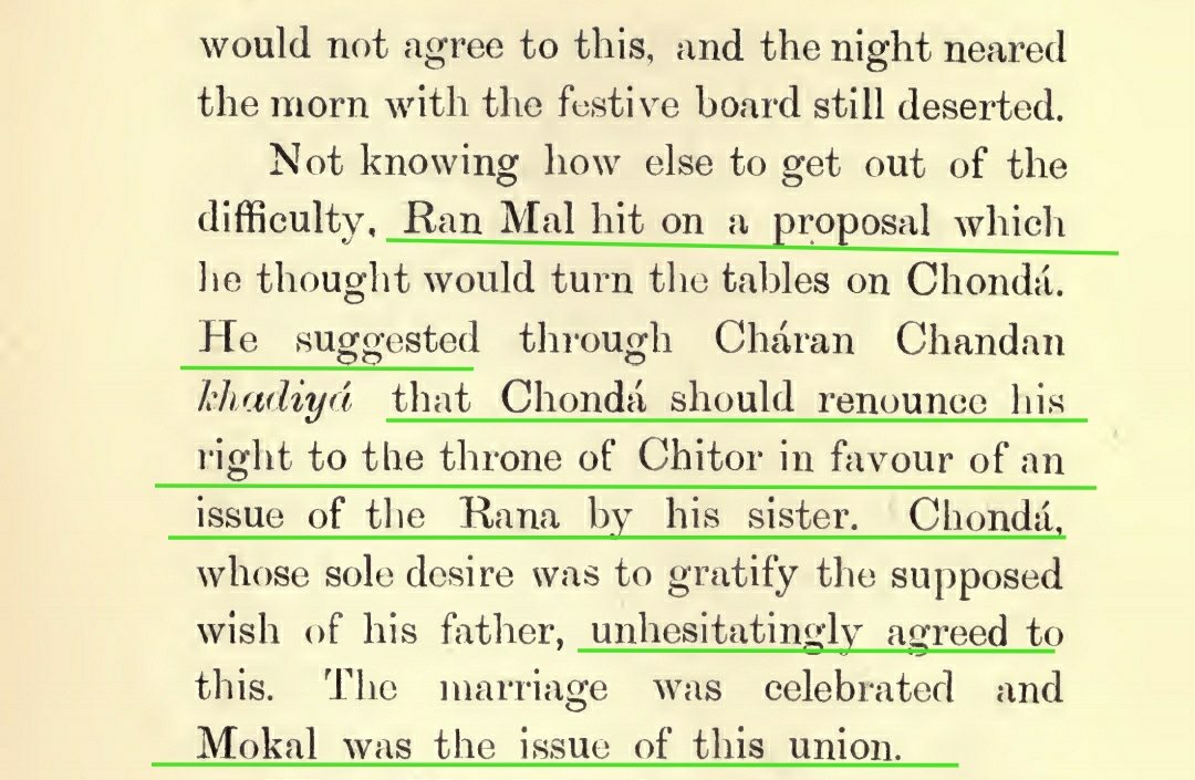 Chunda Proposed that Marriage Proposal must be Accepted by His Father.Girl's Brother, Ran Mal, Agreed Only one 1 Condition."Chunda will have to Give Up His Claim on The Throne of Mewar"Chunda Agreed Without Hesitation.Marriage was celebrated and They had a Son Named Mokal