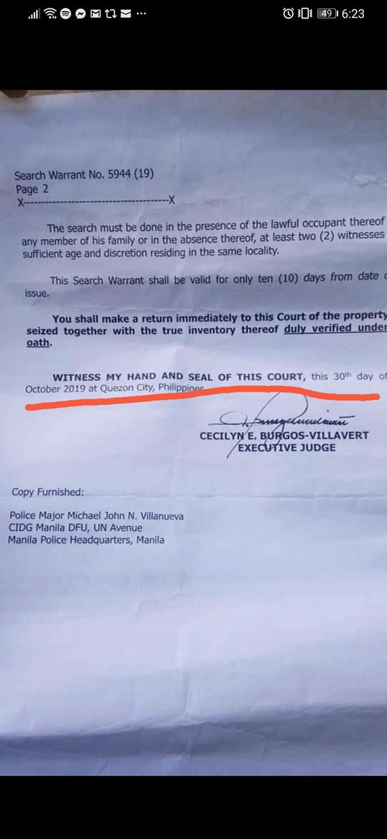 TAKE NOTE THAT A SEARCH WARRANT HAS EXPIRATION. ALWAYS CHECK THE DATE WHEN IT WAS ISSUED. A SW IS ONLY VALID 10 DAYS AFTER IT WAS ISSUED BY THE COURT. THE POLICE CANNOT RECYCLE A SW.