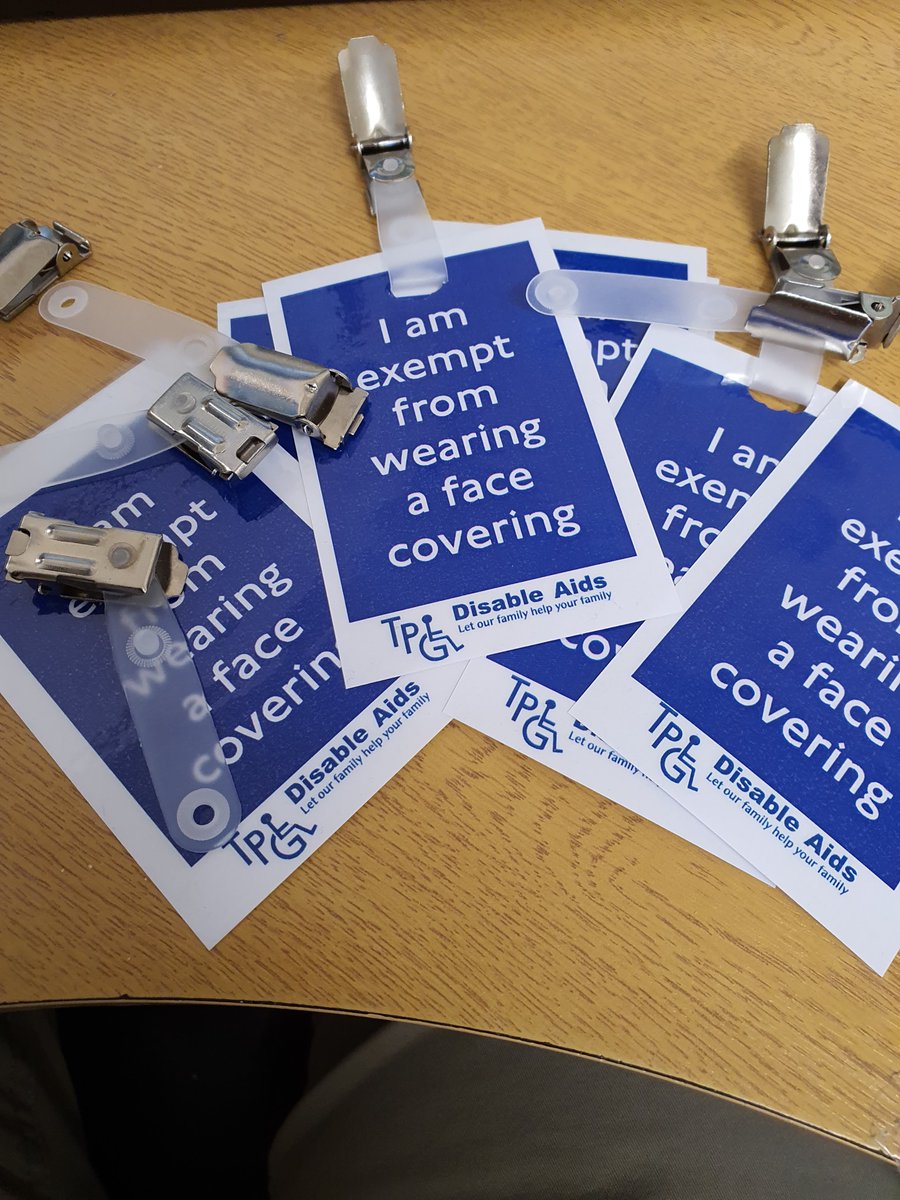 TPG DisableAids (@tpgdisableaids) on Twitter photo The team at TPG are more than aware some of our clients will be exempt from wearing face coverings for many reasons so our in-house arts and craft team have made some simple badges that you are welcome to have completely FREE to hopefully avoid the need to explain this to people. The team at TPG are more than aware some of our clients will be exempt from wearing face coverings for many reasons so our in-house arts and craft team have made some simple badges that you are welcome to have completely FREE to hopefully avoid the need to explain this to people.