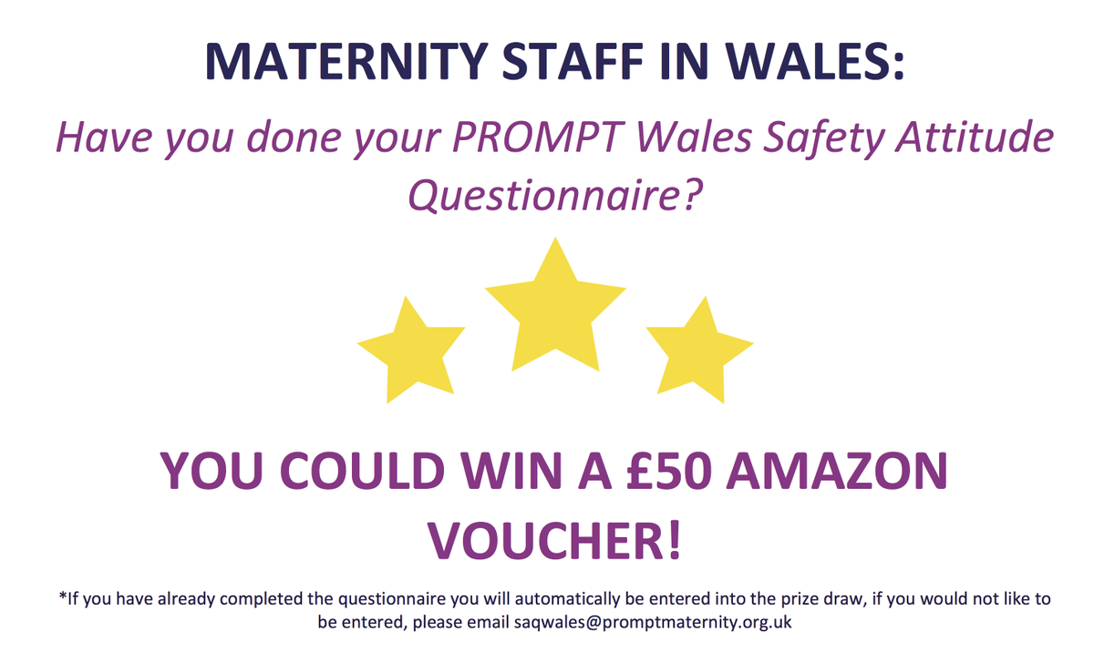 Sophie Renwick (@prompt_srenwick) on Twitter photo Maternity staff in Wales - have you done your PROMPT Wales Safety Attitude Questionnaire?
Anonymous 10 minute survey to help us evaluate the impact of PROMPT Wales on maternity unit safety culture.
Follow the link:
forms.gle/tnVNYNASZMatqG…
please retweet and share! <a href="/PromptWales/">PROMPT Wales</a> Maternity staff in Wales - have you done your PROMPT Wales Safety Attitude Questionnaire?
Anonymous 10 minute survey to help us evaluate the impact of PROMPT Wales on maternity unit safety culture.
Follow the link:
forms.gle/tnVNYNASZMatqG…
please retweet and share! <a href="/PromptWales/">PROMPT Wales</a>