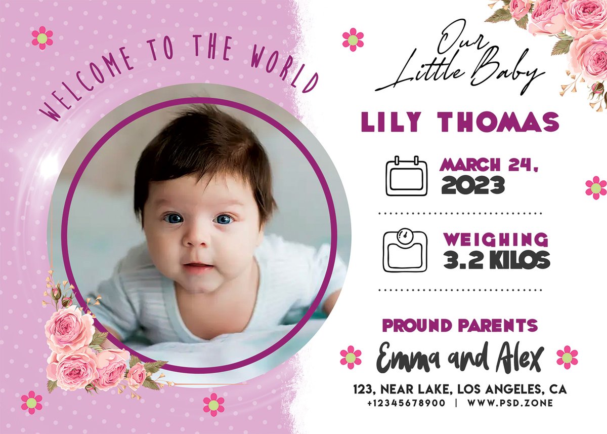 Free Baby Birth Announcement Card PSD Template
Download Here >> psd.zone/print/baby-bir…

#freepsd #psd #photoshop #graphicdesign #print #babybirth #babyannouncement #babyborn #announcement