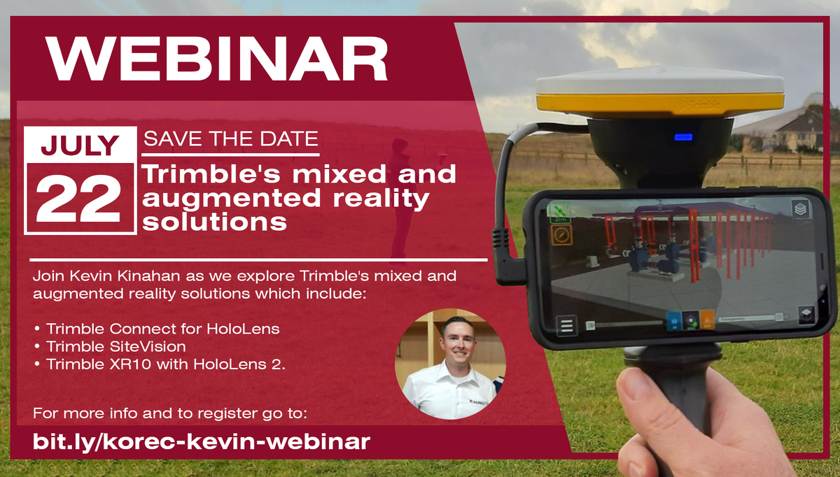 KORECGroup's tweet photo. Just one week until @Kevin_KOREC covers Trimble's mixed and augmented reality solutions including:

➡️Trimble Connect for HoloLens
➡️Trimble SiteVision
➡️Trimble XR10 with HoloLens 2

To learn more about mixed and augmented reality, sign up here: https://t.co/wWeG31sAXo https://t.co/vxUyvaWNxM