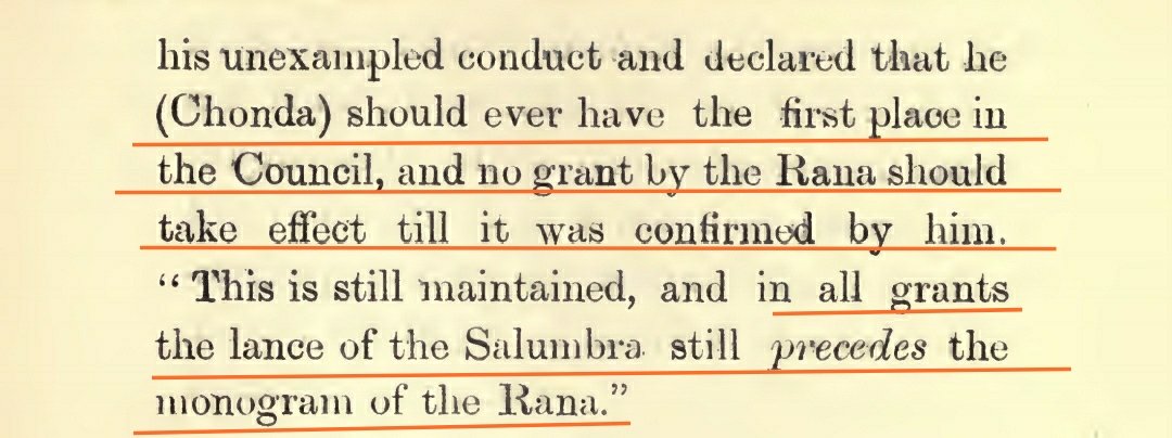 Pleased with His Exemplary Conduct, She declared That Chunda will be The First Councillor and Will Confirm Grants Issued by Maharana.Even Today 𝘛𝘩𝘦 𝘓𝘢𝘯𝘤𝘦 𝘰𝘧 𝘚𝘢𝘭𝘶𝘮𝘣𝘳𝘢 𝘚𝘵𝘪𝘭𝘭 𝘗𝘳𝘦𝘤𝘦𝘥𝘦𝘴 𝘵𝘩𝘦 𝘔𝘰𝘯𝘰𝘨𝘳𝘢𝘮 𝘰𝘧 𝘔𝘢𝘩𝘢𝘳𝘢𝘯𝘢