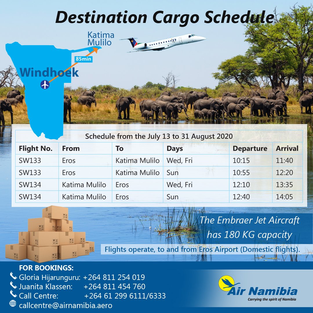 airnamibia1's tweet photo. Destination Cargo Schedule #airnamibia #domesticflights #namibia#traveldaily #flyairnamibiaonly #cargo https://t.co/jmtbQNjcFI
