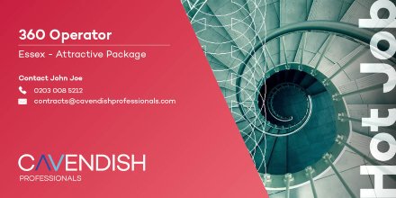 cavendishpros's tweet photo. We currently have a contract position for a #360Operator for a project based in #Essex. To know more, please get in touch with John Joe on 0203 008 5212, or apply online at https://t.co/QqIvCRpyCC #ConstructLondon #JobsLondon https://t.co/cSeel0ozX0