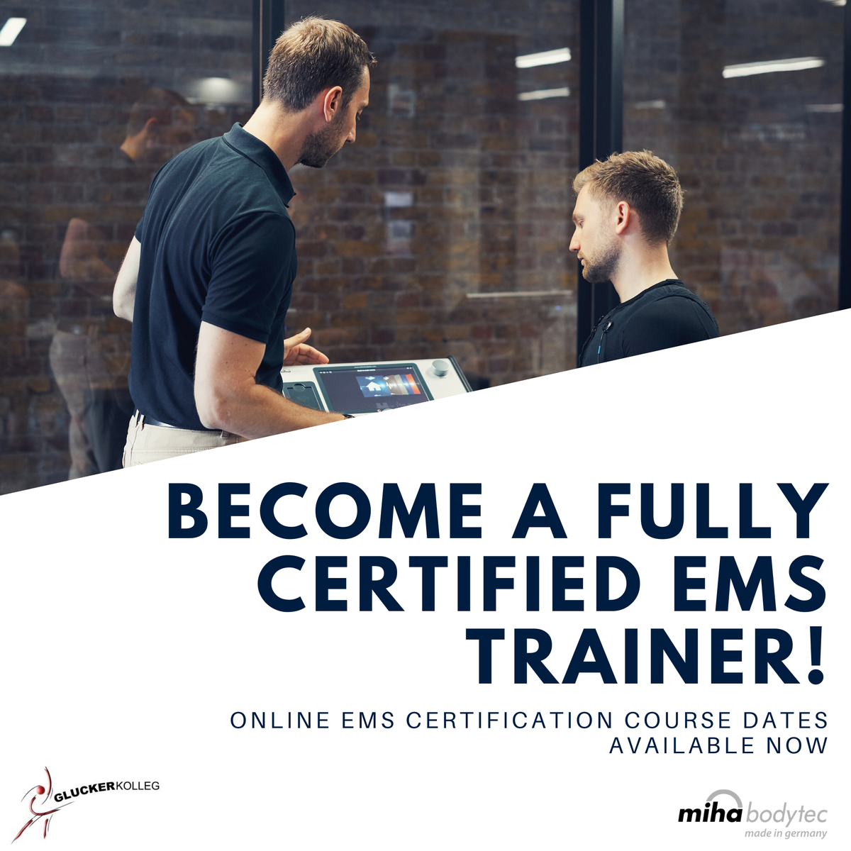 mihabodytecUK's tweet photo. There are now brand-new dates for GluckerKolleg's online #EMS certification course which will take you to becoming a fully certified #EMStrainer! Plus we're offering all our customers 30% off a place on the course! DM us for more info and sign up here: https://t.co/nFyvYWs7Oq https://t.co/beB3gGCtN1