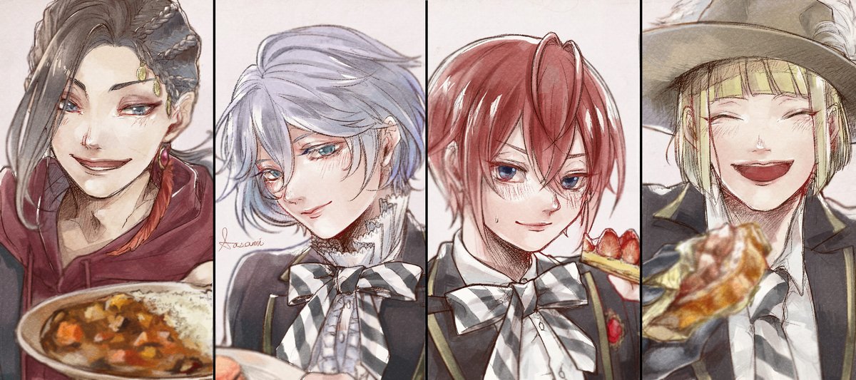 food multiple boys red hair male focus smile blue eyes bowtie  illustration images