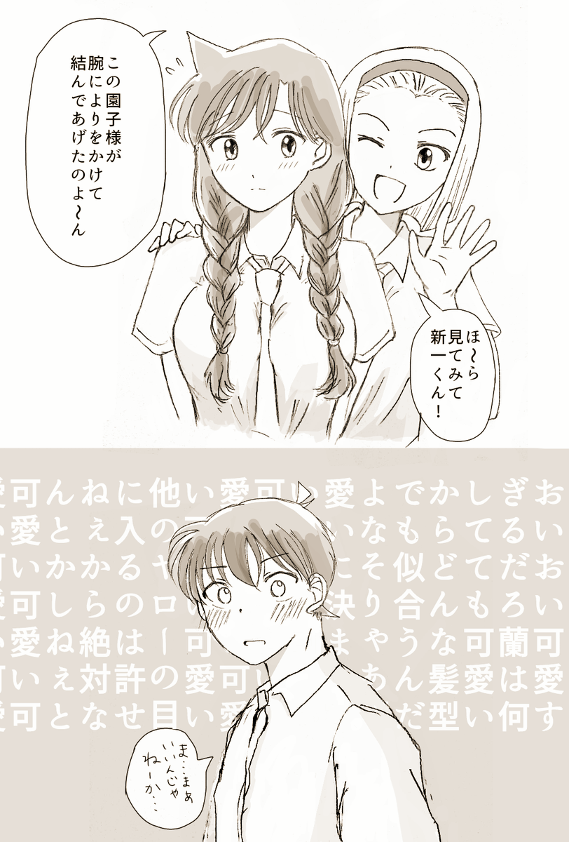 三編みしてる蘭ちゃんを見たいですとても (新蘭) (with園子ちゃん)