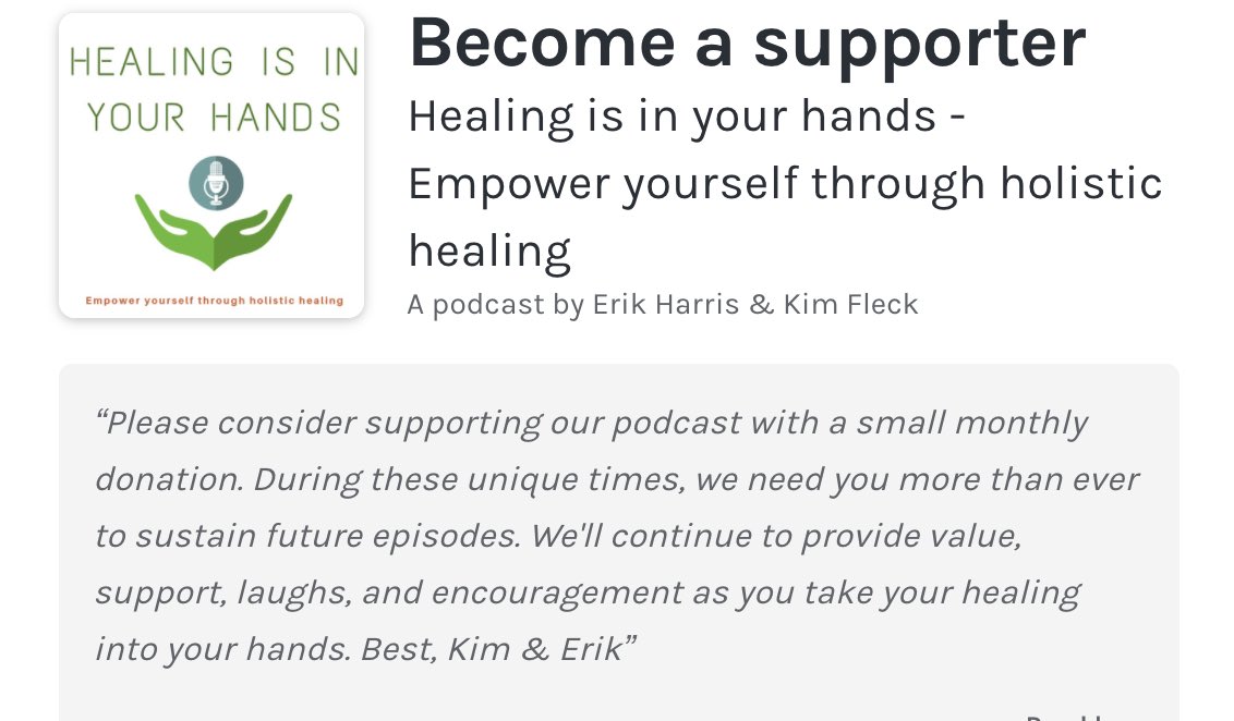 Please consider joining our podcast fam for as little as .99 cents a mth. 
anchor.fm/healing-is-in-… #supportsmallbusiness #podcasters @Kbatten67 @thehollyanneprj <a href="/JoAnnKrall/">JoAnn Krall</a>  <a href="/glaciernumb3rs/">Danielle Ruther</a> <a href="/JeanieDannheim/">Jeanie Dannheim</a> <a href="/harpurphey1/">Patti Miller</a> <a href="/deannedaresyou/">Deanne Simmons</a> <a href="/KhrystalKDavis/">Khrystal K. Davis, JD</a> <a href="/christine4010/">Christine Wilson </a> <a href="/ErikaBarber_/">Erika Barber</a>