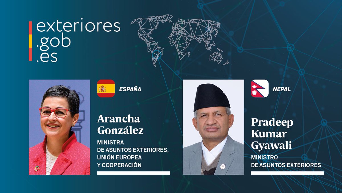 .<a href="/AranchaGlezLaya/">Arancha González</a> ha mantenido una conversación con su homólogo de #Nepal🇳🇵, <a href="/PradeepgyawaliK/">Pradeep Gyawali</a>, en la que han abordado los retos de la gestión post #COVID19 y de la recuperación económica tras la crisis, la importancia del #turismo y su mutuo compromiso con el #multilateralismo.
