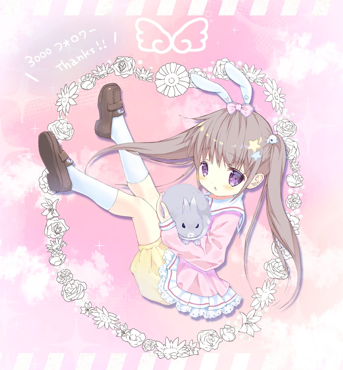 「遅ればせながら、3000フォロワーありがとうございます…!
これからもよろしくお」|うさみゆる🐰のイラスト
