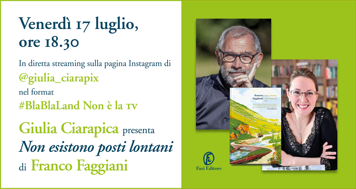 Cari amici, venerdì alle 18,30 in diretta streaming sulla pagina di <a href="/GiuliaCiarapix/">Giulia Ciarapica</a> ci sarà la presentazione di #NonEsistonoPostiLontani, insieme all'autore <a href="/francofaggia/">Franco Faggiani</a>, vincitore del Premio Selezione Bancarella 2020 con #IlGuardianoDellaCollinaDeiCiliegi.
Vi aspettiamo!