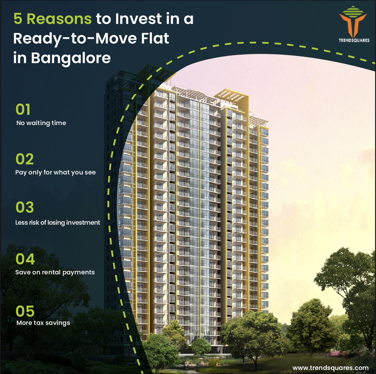 trendsquares's tweet photo. 5 Reasons to choose a ready to move in flat in Bangalore
1. No waiting time     
2. Pay only for what you see
3. Less risk of losing investment
4. Save on rental payments 
5. More tax savings
https://t.co/2S1ouLs2xU
#Trendsquares #Flats #ReadyToMoveFlats #FlatsInBangalore https://t.co/qOL86jou5s