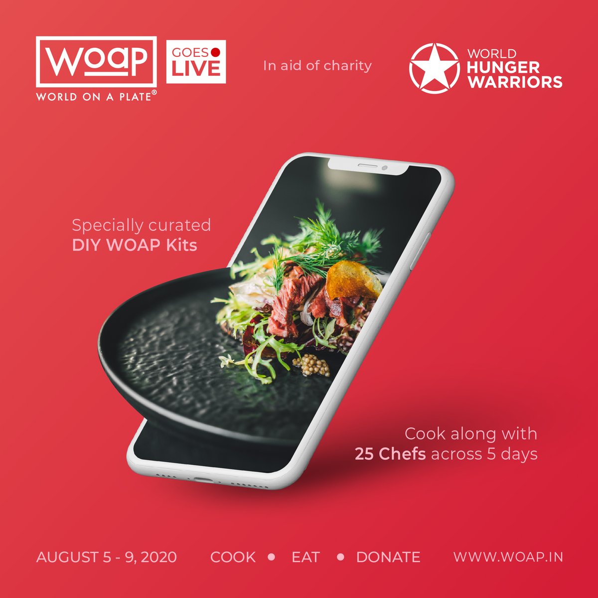#WOAP is back and this time, we’re going live! 

We have widened our scope to accommodate everyone: the Chef, the Foodie, and the Philanthropist. So, cook along with the expert, eat at your comfort, and donate for the effort. 

Visit woap.in for more