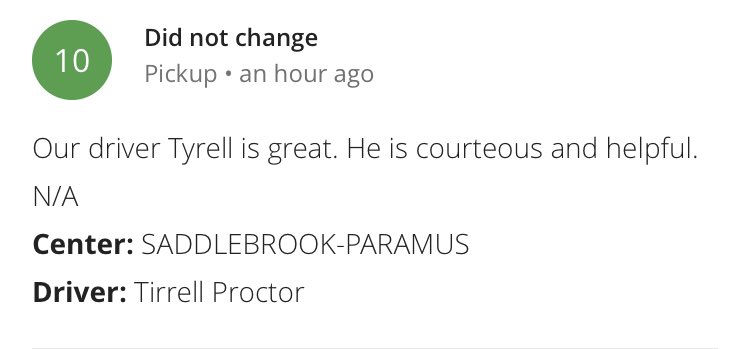Shout out to Tirrell Proctor for PERFECT 10 service #ThanksForDelivering