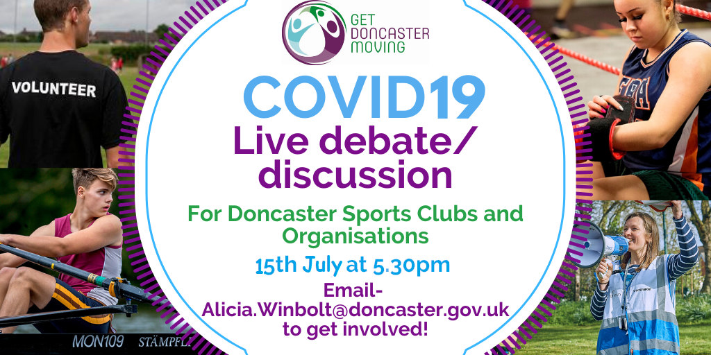 #GetDoncasterMoving would love the opportunity to support our clubs/organisations through Covid19 🏑

Join us TODAY at 5.30pm for a live debate/ discussion on how we can help/ support you return to play 🏓

Email alicia.winbolt@doncaster.gov.uk for more information 🏸