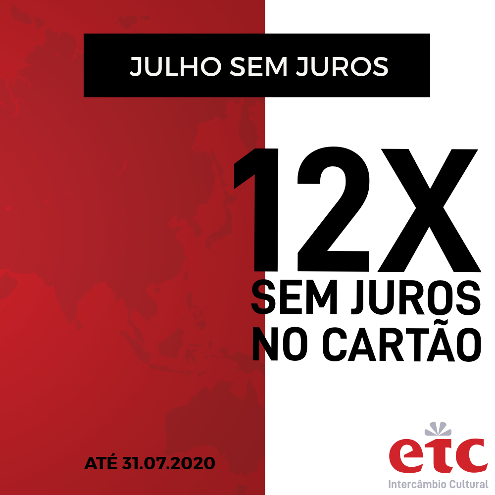 ETCBRAZIL's tweet photo. Até 31.07.2020 a ETC Intercâmbio está com 12x sem juros no cartão de crédito. 

Está esperando o que para começar a planejar seu intercâmbio para 2021? 🌎 https://t.co/FerFEy6GwI