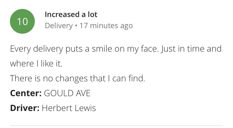 Shout out to Herbert Lewis for PERFECT 10 service #ThanksForDelivering