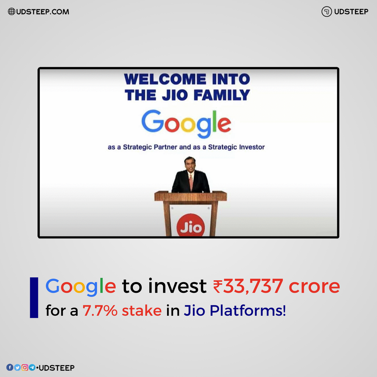 udsteep's tweet photo. Reliance AGM 2020 Highlights!

#Ambani #RelianceJio #Jio #Reliance #RIL #MukeshAmbani #RelianceAGM #OS #5G #5GTechnology #5GSpectrum #AR #AugmentedReality #BusinessNews #IndianBusiness #Investors #Investment #Google #Android #jioGlass #jiotv #UDSTEEP https://t.co/jLeSAvzXwR