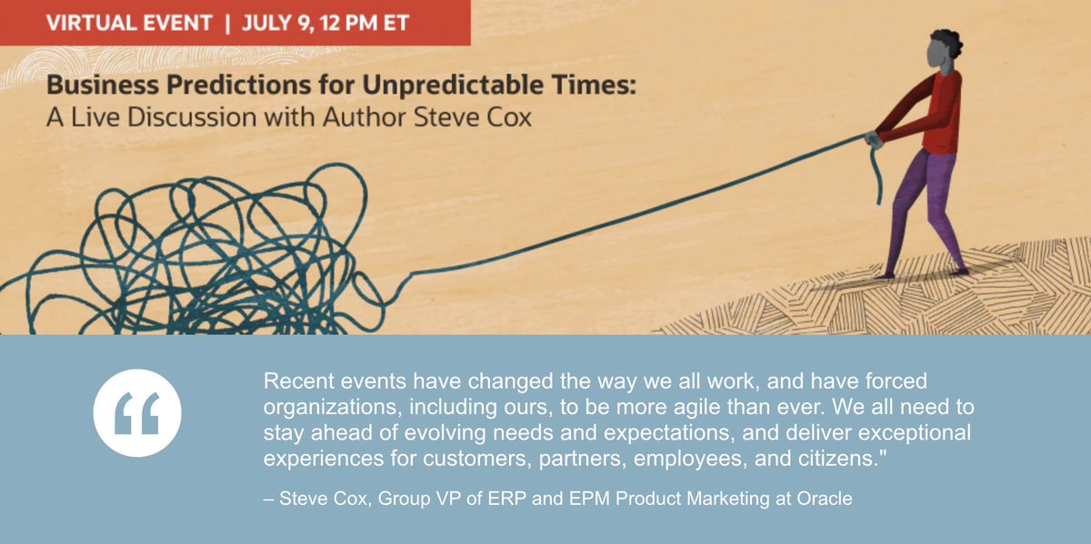 Business Predictions for Unpredictable Times: A live discussion with Author <a href="/the_steve_cox/">Steve Cox</a> and <a href="/kellisontaylor/">Kimberly EllisonTayl</a> July 9th - register and get the book free! from <a href="/OracleERPCloud/">OracleERPCloud</a> #FutureReadyCFO #FutureReadyFinance