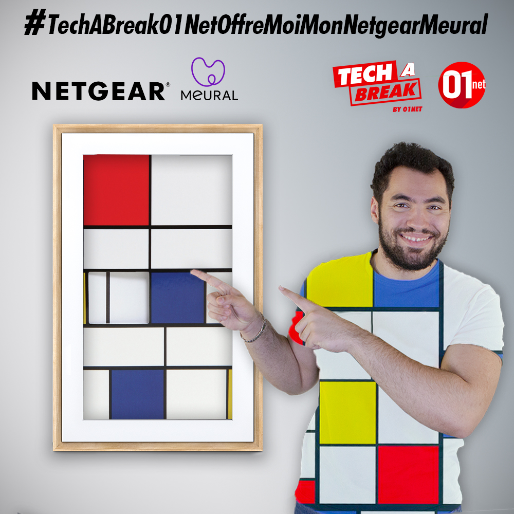 01net's tweet photo. #CONCOURS 

Tentez de gagner votre toile d'art connectée Meural, d'une valeur de 899€ de chez Netgear !🖼️ (sans le t-shirt, rassurez-vous)

Pour participer : 

- RT ce tweet 
- Follow @01net &amp; @NetgearFrance 
- Tweetez avec le #TechaBreak01netOffreMoiMonNetgearMeural

TAS : 17/7 https://t.co/aedKAn41Wi